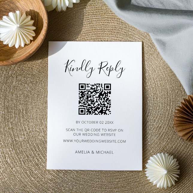 Moderner Minimalistischer QR-Code-UAWG Begleitkarte (Modern Minimalist White Editable QR Code RSVP Enclosure Card)