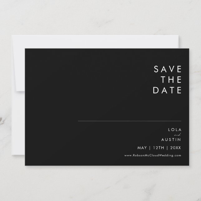 Moderner Minimalistischer Schwarz-Weiß-Schriftart  Save The Date (Vorderseite)