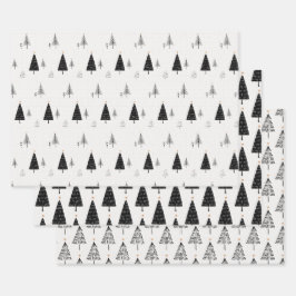 Moderner Minimalistischer Schwarz-Weiß-Weihnachtsb Geschenkpapier Set
