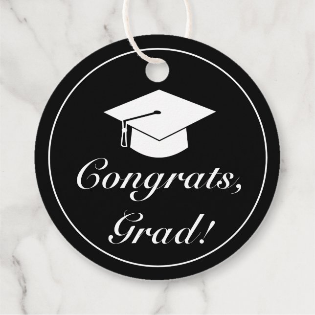 Moderner Minimalistischer Schwarz-weißer Abschluss Geschenkanhänger (Rückseite)