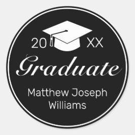 Moderner Minimalistischer Schwarz-weißer Abschluss Runder Aufkleber