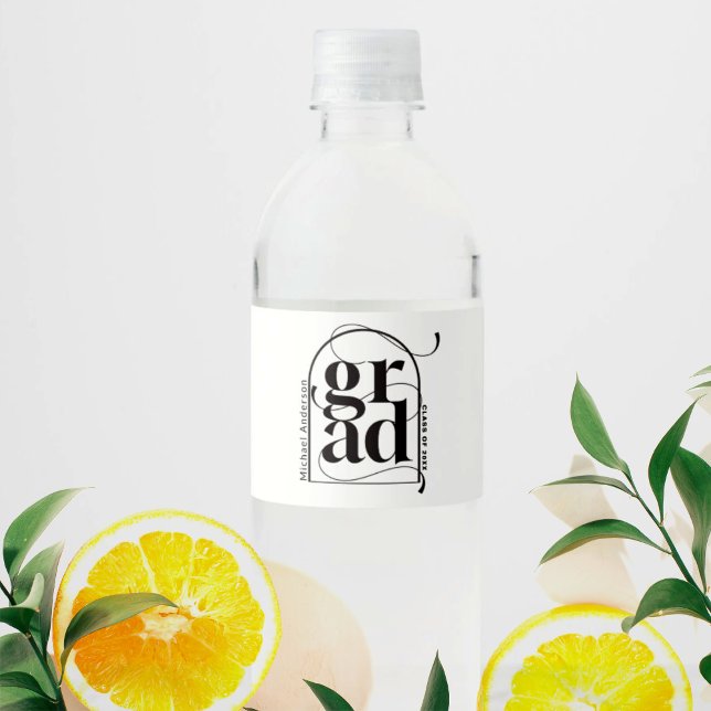 Moderner Minimalistischer Schwarzer Bogen, feiner  Wasserflaschenetikett (Von Creator hochgeladen)