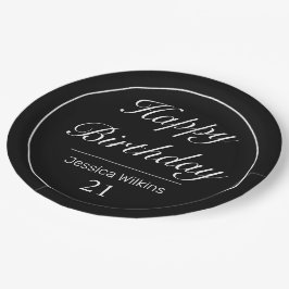 Moderner Minimalistischer Schwarzer Geburtstag Pappteller