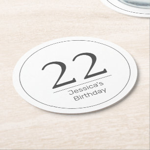 Moderner Minimalistischer Schwarzer Geburtstag Runder Pappuntersetzer