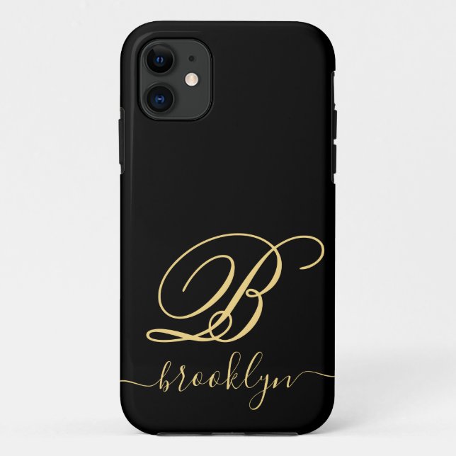 Moderner Minimalistischer Schwarzer Goldname Mit M Case-Mate iPhone Hülle (Rückseite)