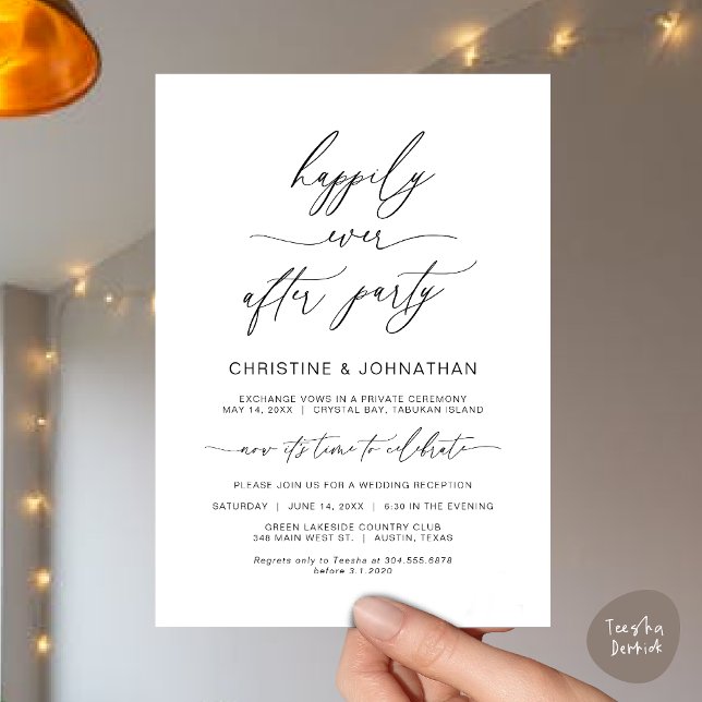 Moderner Minimalistischer, schwarzer Schriftart, H Einladung (Wedding Happily Ever After Party Dinner Brunch Elopement Invitation Card, PDF, Black White)