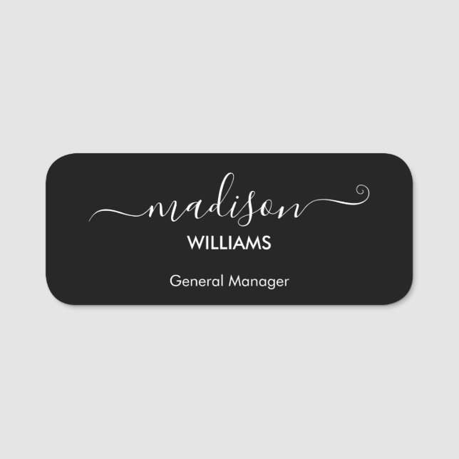 Moderner Minimalistischer Schwarzfirmenmitarbeiter Namensschild (Vorderseite)
