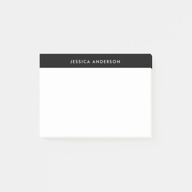 Moderner Minimalistischer Schwarzweiss-Name Post-it Klebezettel (Vorderseite)