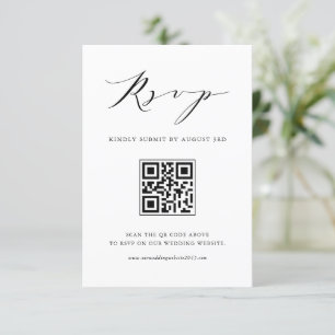 Moderner Minimalistischer Script Black Wedding QR  RSVP Karte