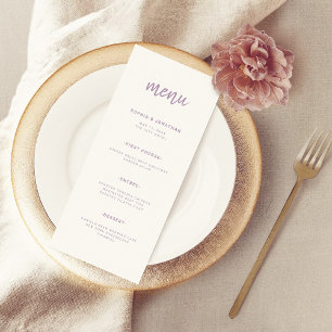 Moderner Minimalistischer Script-Lavendel   Hochze Menükarte