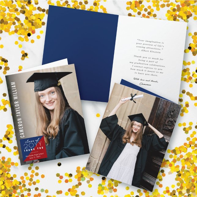 Moderner Minimalistischer Split Square Foto Abschl Dankeskarte (Modern Minimalist Split Square Photo Graduation Thank You Folded Card @ zazzle.com/color_therapy)