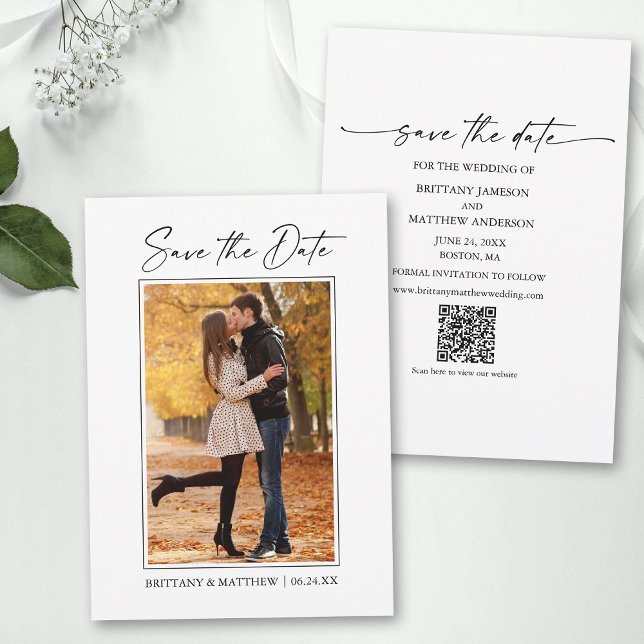 Moderner Minimalistischer Tintenpatronen Foto QR C Save The Date (Add your wedding website or social media web address to the QR Scan Code.)