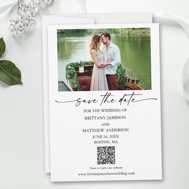 Moderner Minimalistischer Tintenpatronen Foto QR C Save The Date (Add your wedding website or social media web address to the QR Scan Code.)