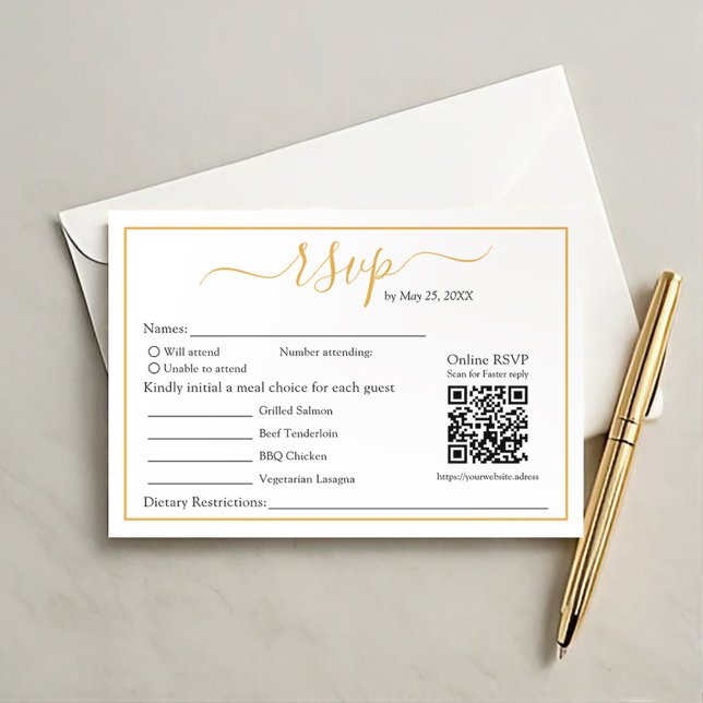Moderner Minimalistischer UAWG Gold-Border und QR- RSVP Karte (Von Creator hochgeladen)