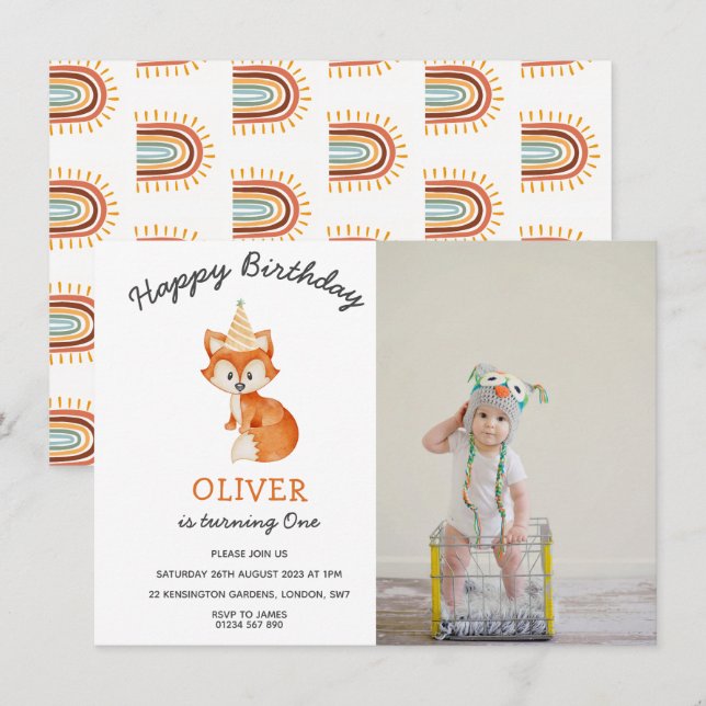 Moderner Minimalistischer Waldfuchs zum ersten Geb (Vorne/Hinten)