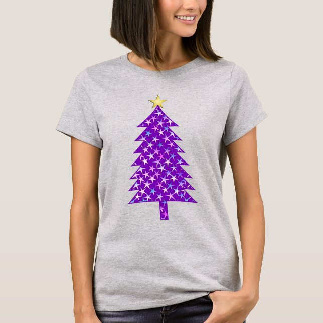 Moderner Minimalistischer Weihnachtsbaum in Lila S T-Shirt (Vorderseite)