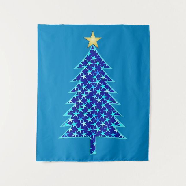 Moderner Minimalistischer Weihnachtsbaum mit blaue Wandteppich (Vorderseite)