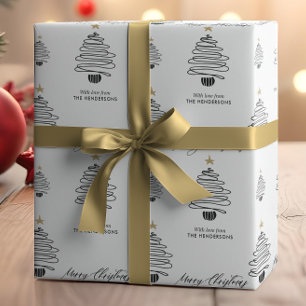 Moderner minimalistischer Weihnachtsbaum mit indiv Geschenkpapier