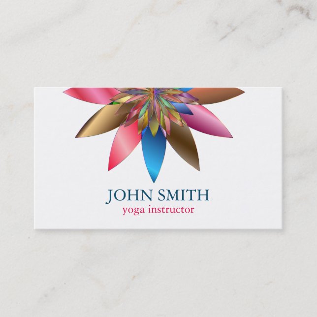 Moderner Minimalistischer weißer Lotos-Yoga-Lehrer Visitenkarte (Vorderseite)