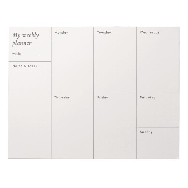 Moderner minimalistischer Wochenplaner Notizblock (Vorderseite)