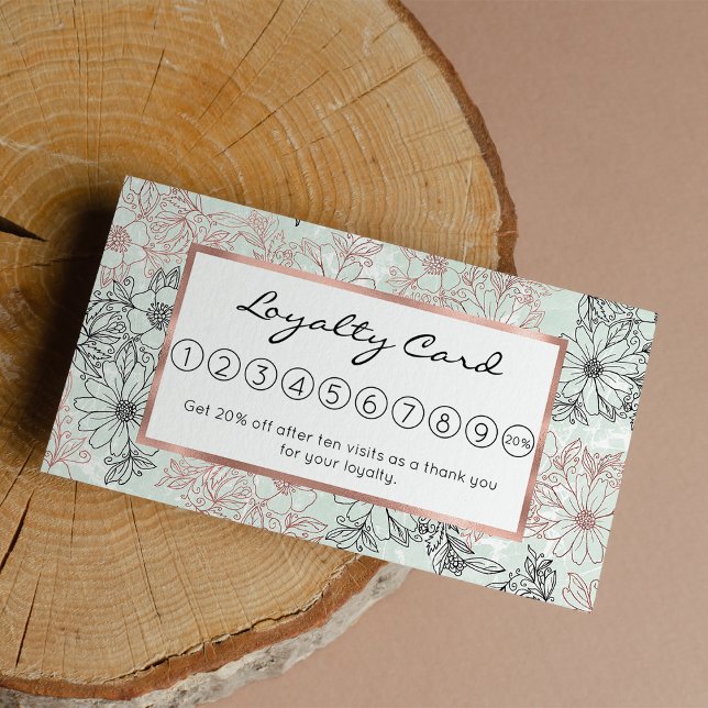 Moderner Minze Schwarze Rose Gold Blumenmarmor Treuekarte (Modern Mint Black Rose Gold Floral Marble Loyalty)