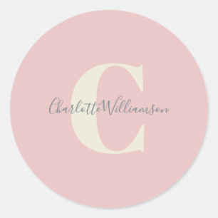 Moderner Mit Monogramm Kalligraphie Name Pink Runder Aufkleber