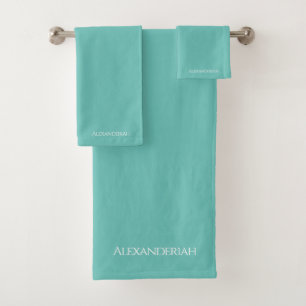 Moderner Mit Monogramm Name Aquamarin Blau und Wei Badhandtuch Set