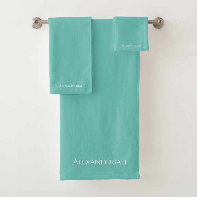 Moderner Mit Monogramm Name Aquamarin Blau und Wei Badhandtuch Set (Insitu)