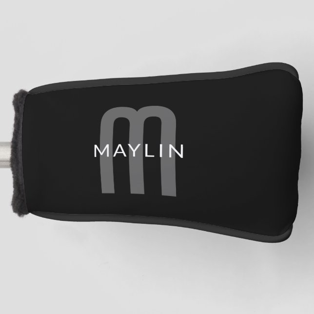 Moderner Mit Monogramm Name | Black Gray White Golf Headcover (Vorderseite)
