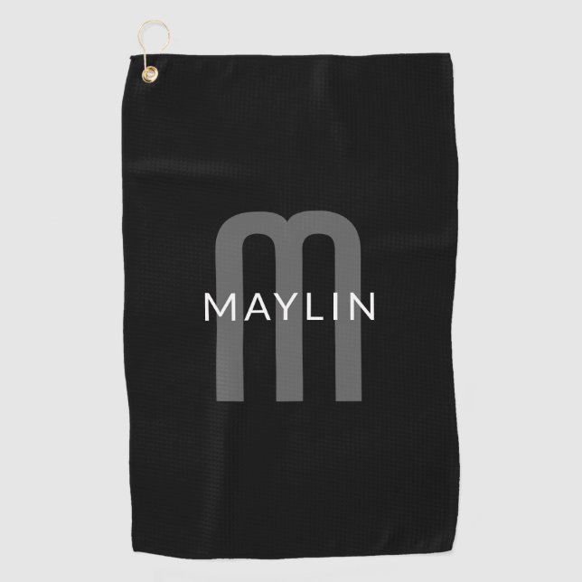 Moderner Mit Monogramm Name | Black Gray White Golfhandtuch (Vorderseite)