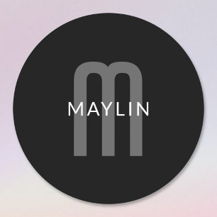 Moderner Mit Monogramm Name   Black Gray White Runder Aufkleber