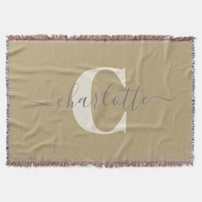 Moderner Mit Monogramm Name Gold Tan Decke (Vorderseite)