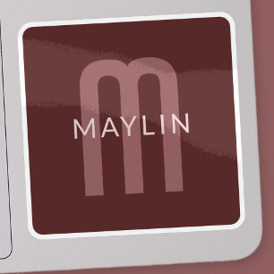 Moderner Mit Monogramm Name Maroon Red Aufkleber