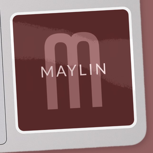 Moderner Mit Monogramm Name | Maroon Red Aufkleber (Von Creator hochgeladen)