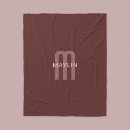 Moderner Mit Monogramm Name | Maroon Red Fleecedecke