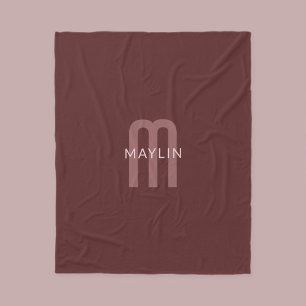 Moderner Mit Monogramm Name Maroon Red Fleecedecke