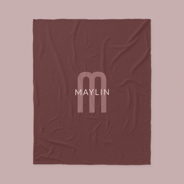 Moderner Mit Monogramm Name | Maroon Red Fleecedecke (Von Creator hochgeladen)