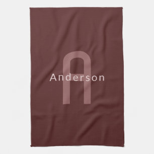 Moderner Mit Monogramm Name   Maroon Red Geschirrtuch