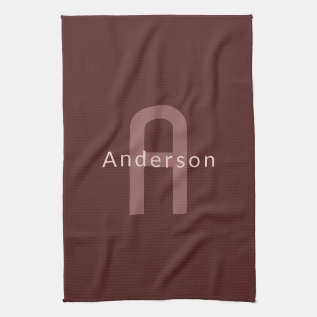 Moderner Mit Monogramm Name | Maroon Red Geschirrtuch (Vertikal)