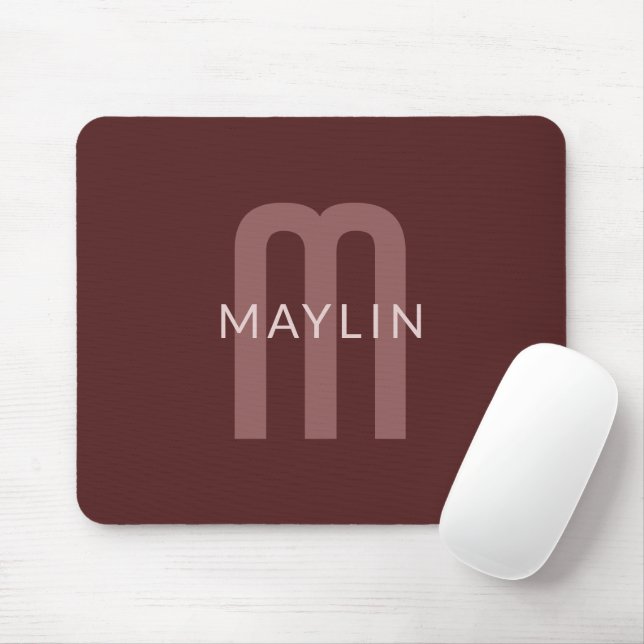 Moderner Mit Monogramm Name | Maroon Red Mousepad (Mit Mouse)