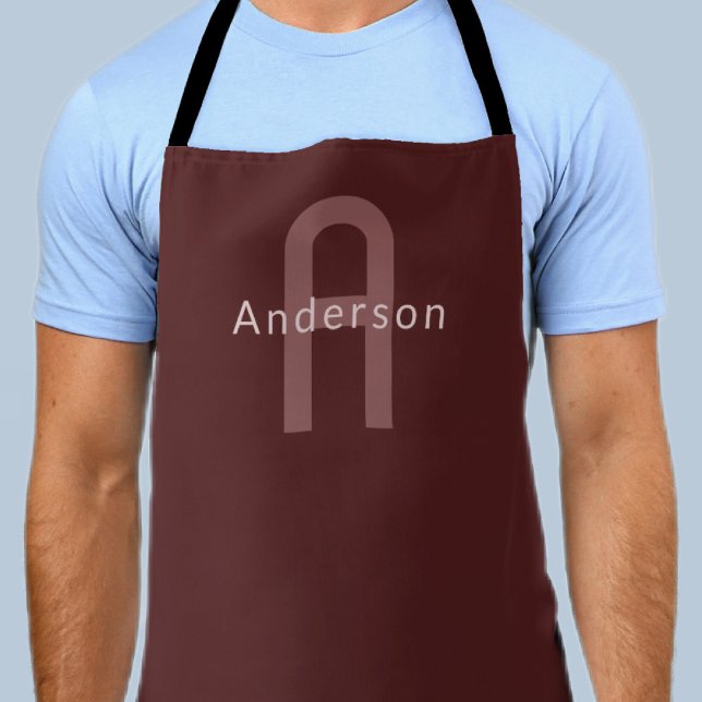 Moderner Mit Monogramm Name | Maroon Red Schürze (Von Creator hochgeladen)