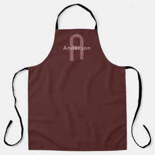 Moderner Mit Monogramm Name   Maroon Red Schürze
