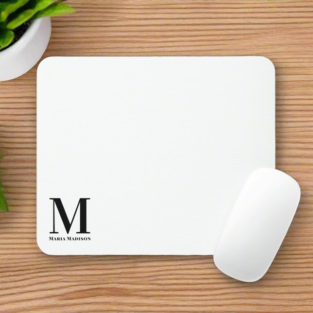 Moderner Mit Monogramm Schwarz-Weiß-Name Mousepad (Von Creator hochgeladen)