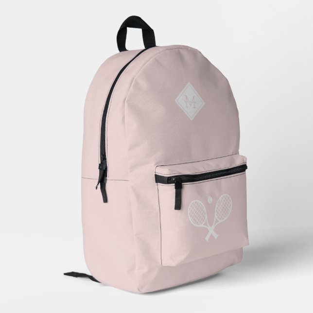 Moderner Mit Monogramm Tennisspieler Minimalistisc Bedruckter Rucksack (Rückseitige Ecke links)