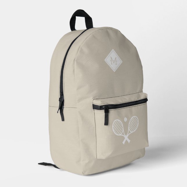 Moderner Mit Monogramm Tennisspieler Minimalistisc Bedruckter Rucksack (Rückseitige Ecke links)