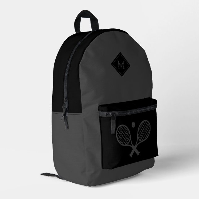 Moderner Mit Monogramm Tennisspieler Minimalistisc Bedruckter Rucksack (Rückseitige Ecke links)