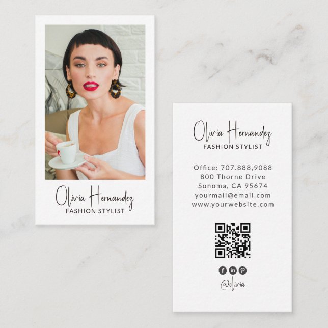Moderner Mode-Stylist Foto-QR-Code Visitenkarte (Vorne/Hinten)