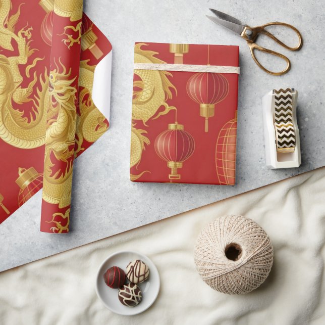 Moderner Mondfisch neues Jahr Modernes asiatisches Geschenkpapier (Kunsthandwerk)