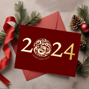 Moderner Mondneujahrs-Gold-Drache Folien Feiertagskarte