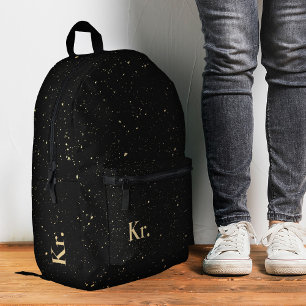 Moderner Monogram Black Gold Spritzer Stilvoll Bedruckter Rucksack
